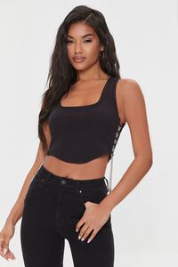 BLACK Lace-Up Chain Crop Top, image 1