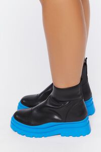 BLACK/BLUE Faux Leather Lug Booties (Wide), image 2