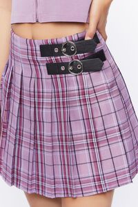 PLUM/MULTI Dual-Buckle Pleated Plaid Skirt, image 6