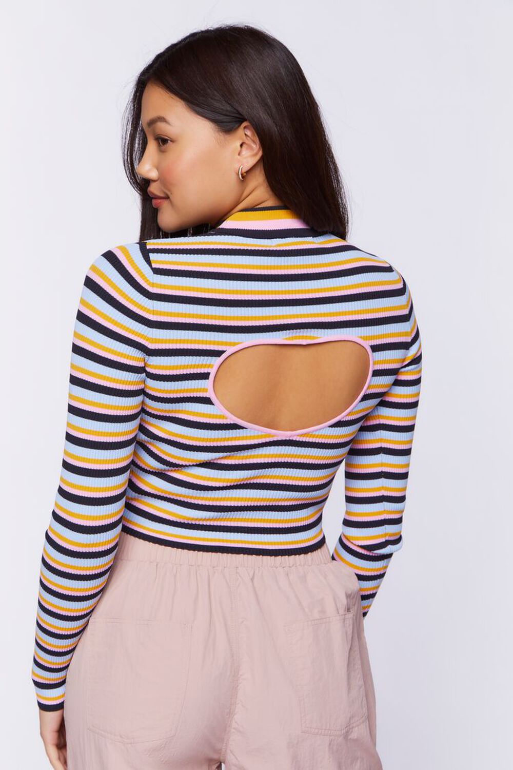 Striped Cutout Sweater-Knit Top, image 3