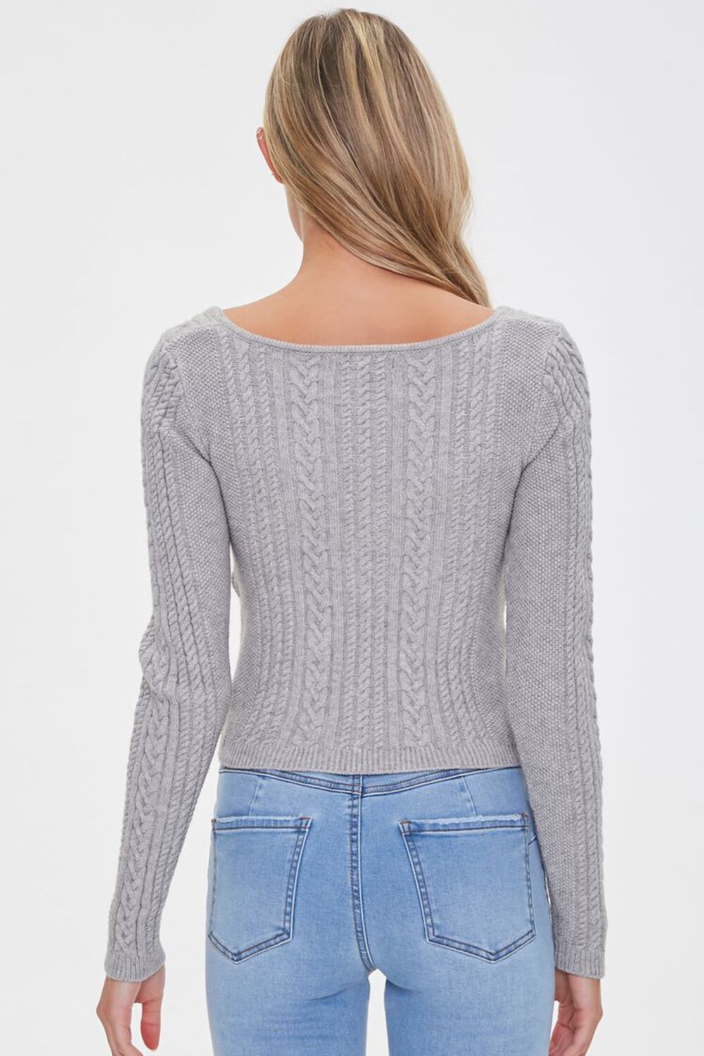 HEATHER GREY Sweetheart Cable Knit Sweater, image 3
