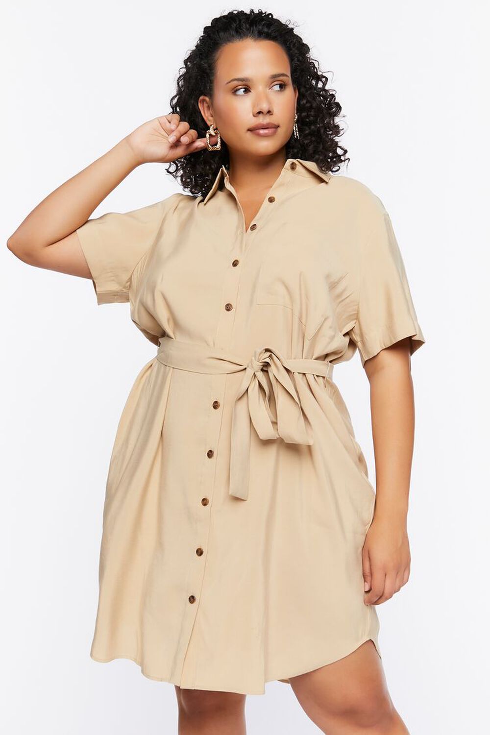 SAFARI Plus Size Belted Mini Shirt Dress, image 1