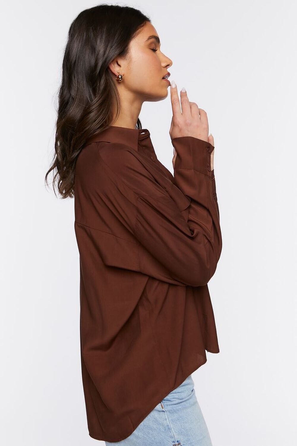 BROWN High-Low Buttoned Shirt, image 2