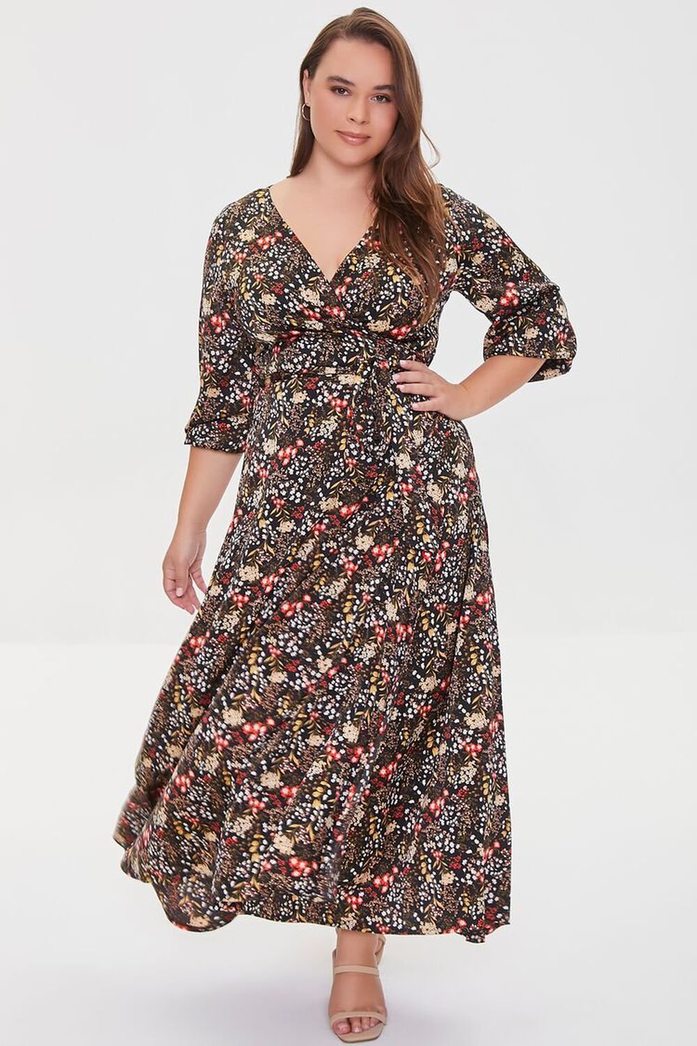 BLACK/MULTI Plus Size Floral Print Maxi Dress, image 1