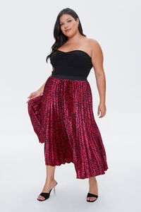 WINE/BLACK Plus Size Leopard Print Midi Skirt, image 5