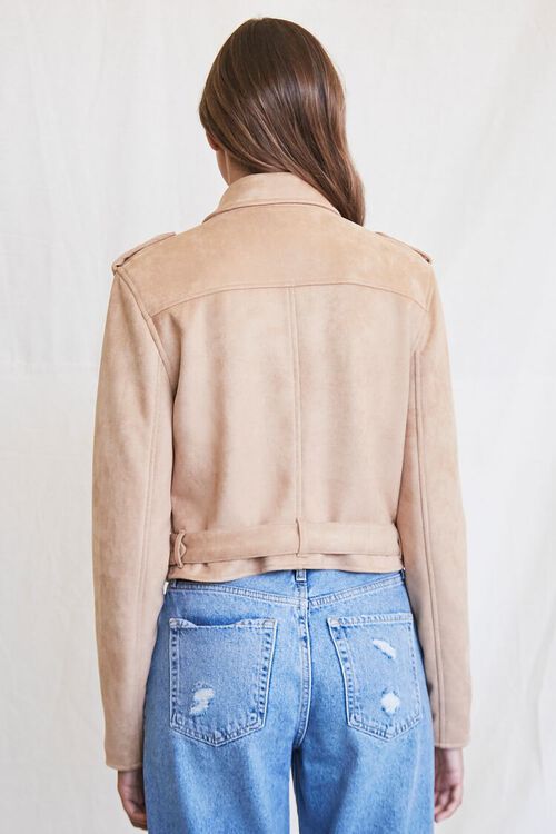 TAUPE Faux Suede Moto Jacket, image 3