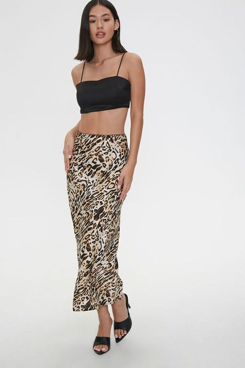 TAN/BLACK Satin Leopard Print Skirt, image 4