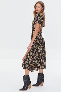 BLACK/MULTI Floral Print Lace-Back Satin Dress, image 2