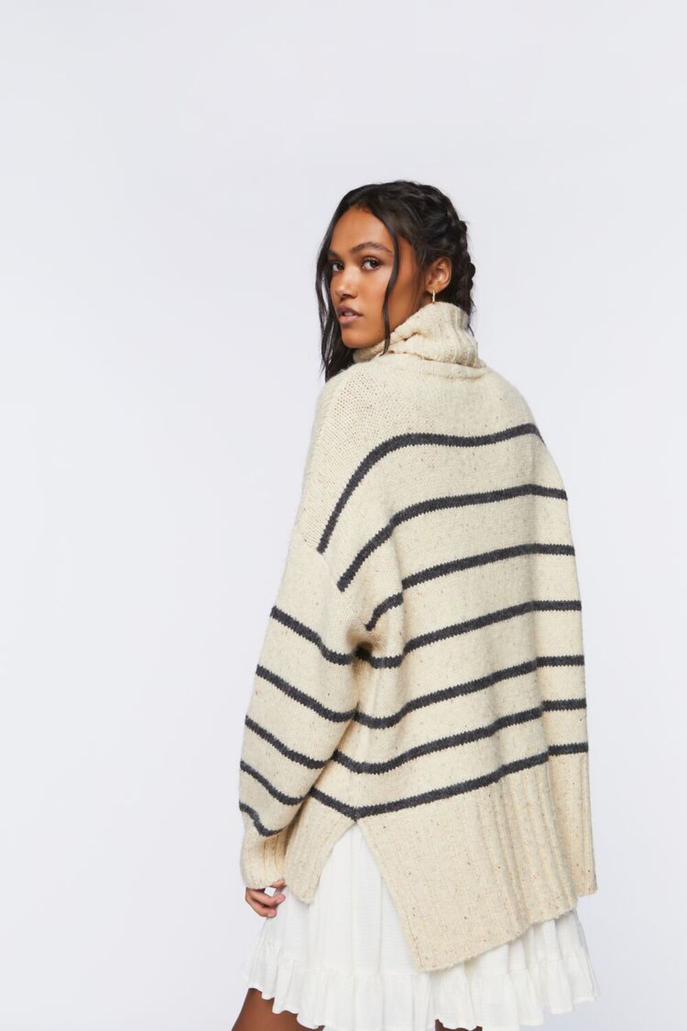 CREAM/GREY Striped Turtleneck Sweater, image 3