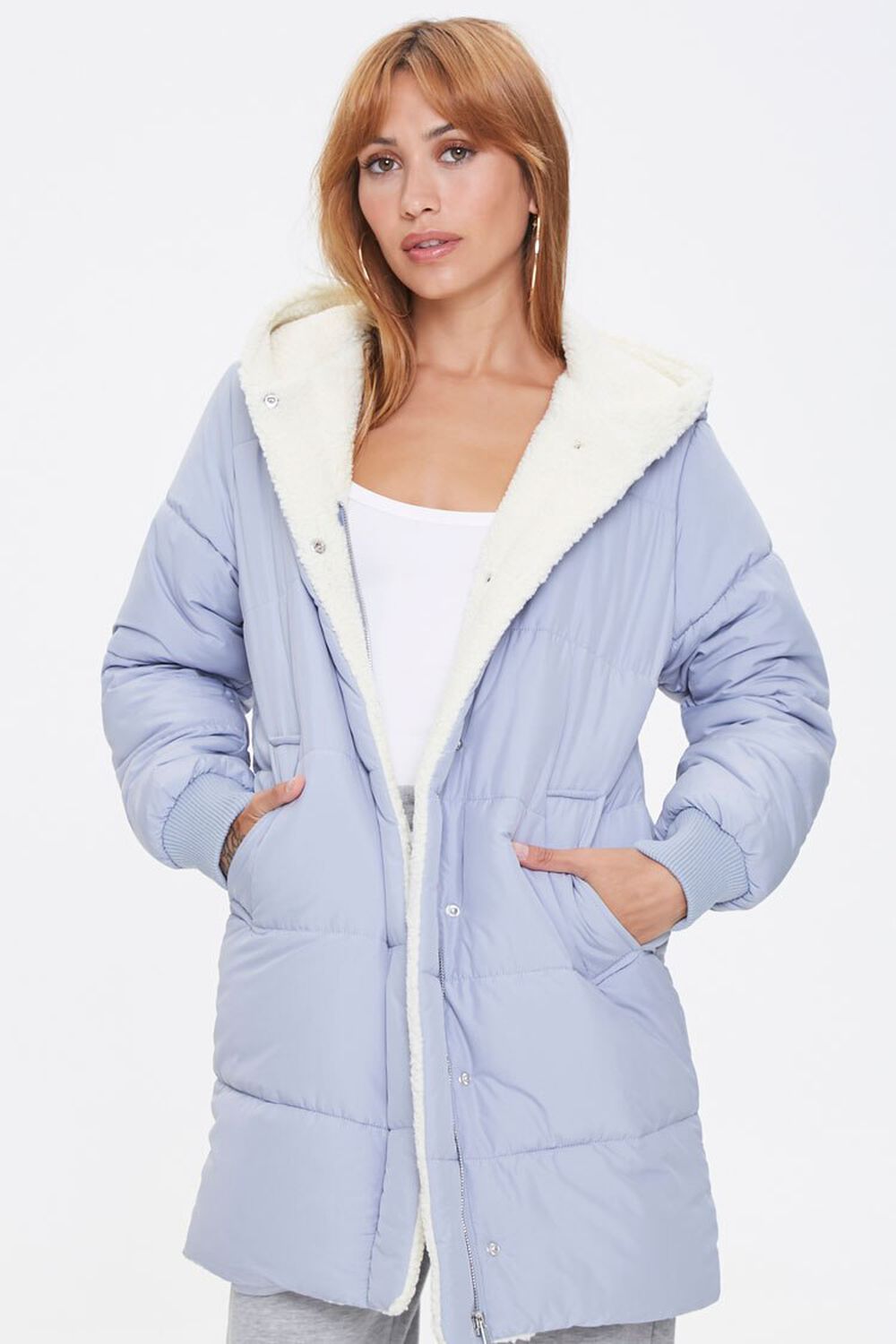 DUSTY BLUE/CREAM Faux Shearling-Lined Puffer Jacket, image 1