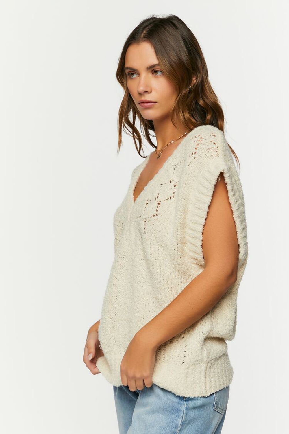 CREAM V-Neck Sweater Vest, image 2