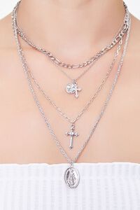 SILVER Rhinestone Cross Layered Necklace, image 1