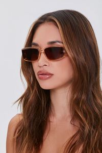 PEACH/BROWN Tinted Rectangle Sunglasses, image 1