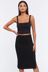 BLACK Side-Slit Midi Skirt, image 5