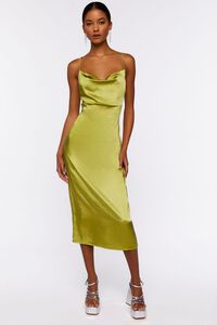 HERBAL GREEN Satin Cowl Midi Slip Dress, image 6
