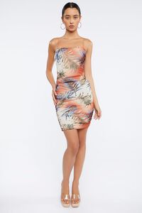 RUST/MULTI Tropical Print Ruched Mini Dress, image 4