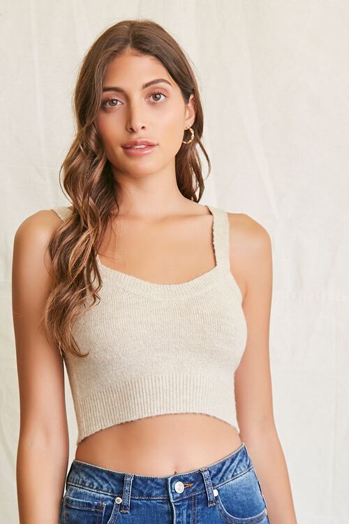 OATMEAL Recycled Cropped Cami Sweater, image 1