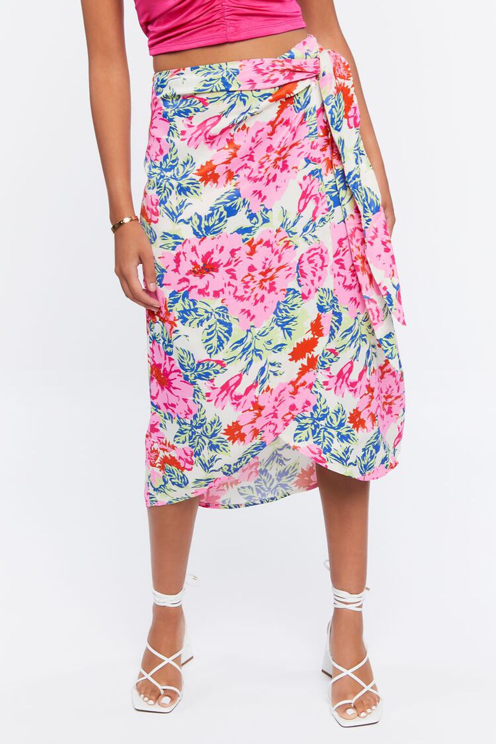 Floral Midi Mock Wrap Skirt