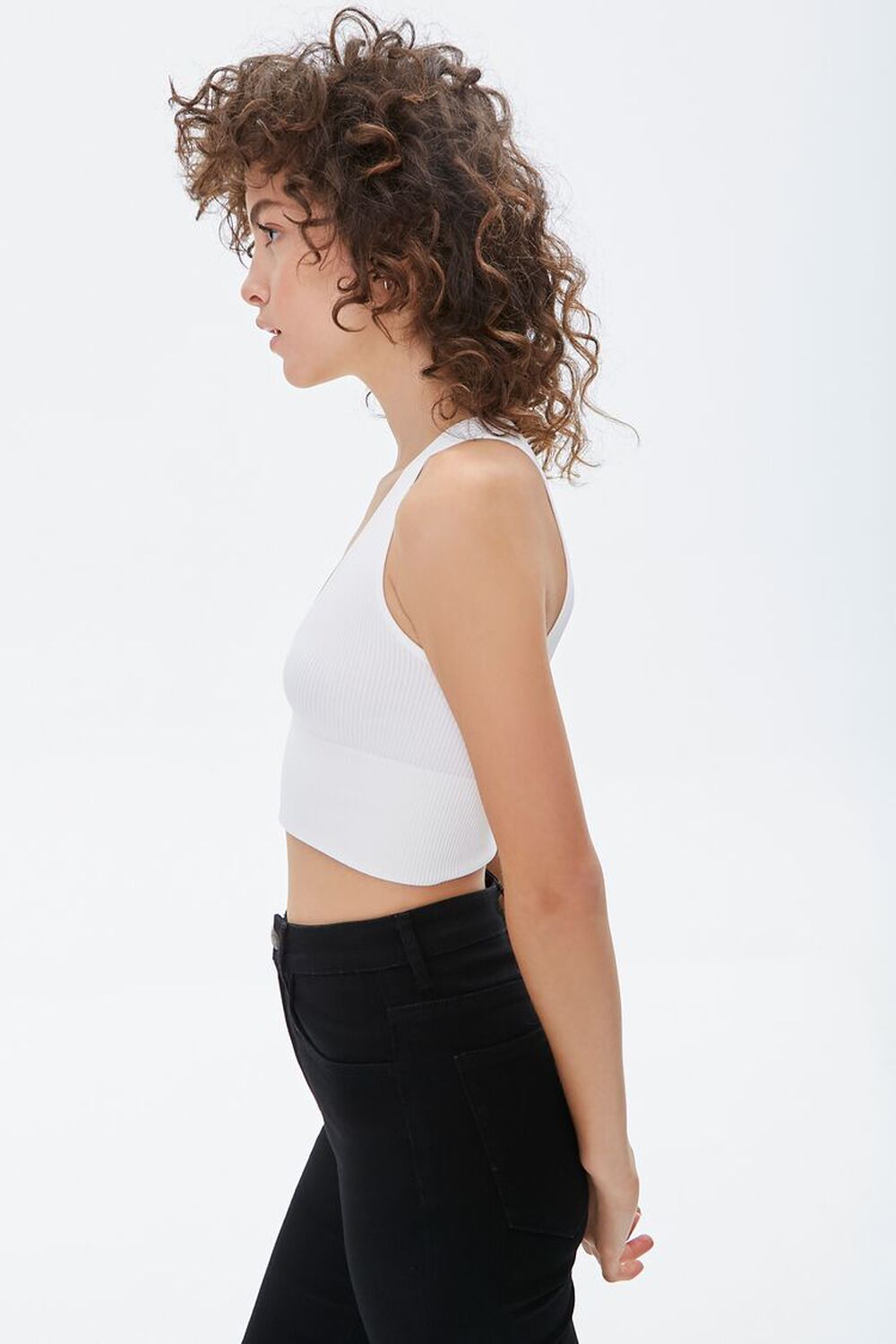 WHITE Plunging Ribbed Crop Top, image 2