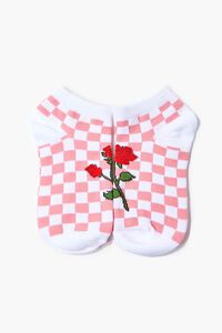 WHITE/MULTI Girls Checkered Rose Ankle Socks (Kids), image 1