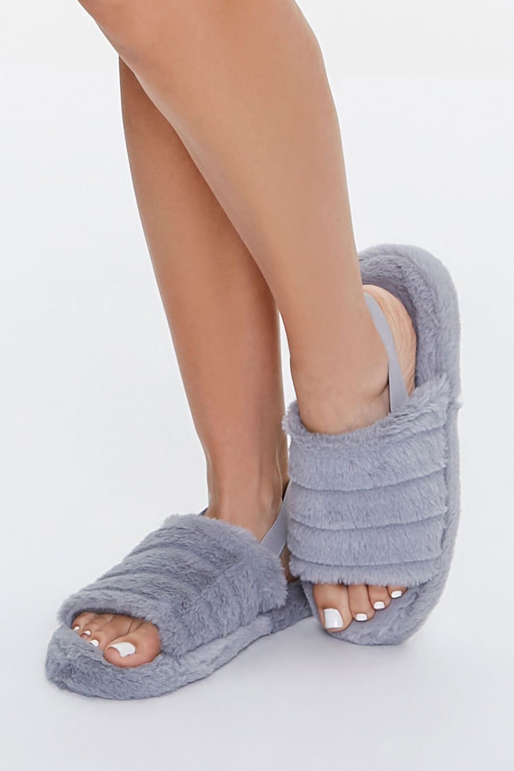 Faux Fur Open-Toe Indoor Slippers, image 1