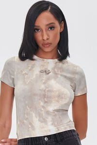 TAUPE/MULTI Tie-Dye Embroidered NY Tee, image 1