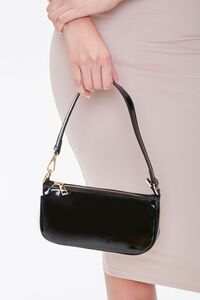 BLACK Faux Patent Leather Shoulder Bag, image 2