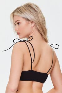 BLACK Seamless Ribbed Self-Tie Bikini Top, image 3