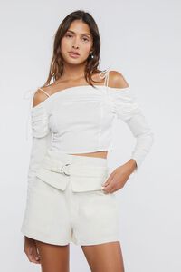 WHITE Ruched Off-the-Shoulder Crop Top, image 5