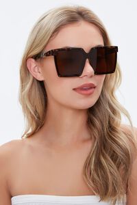 BROWN/BROWN Square Tinted Sunglasses, image 1