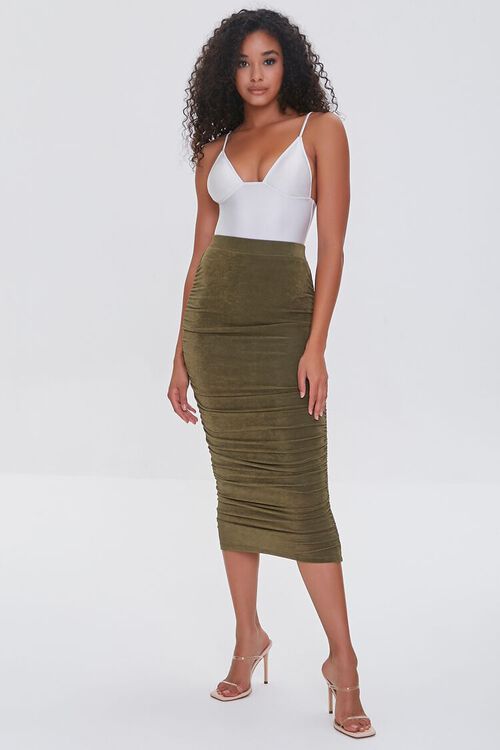 OLIVE Ruched Faux Suede Skirt, image 5