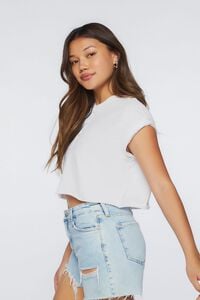 WHITE Ribbed Cropped Henley Tee, image 2