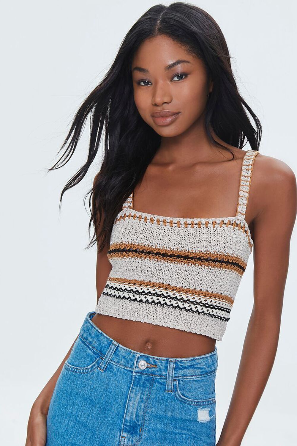 TAUPE/MULTI Crochet Sweater-Knit Cropped Cami, image 1