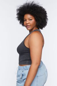 BLACK Plus Size Ribbed Cropped Tank Top, image 3