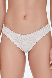 BEIGE Crochet Low-Rise Bikini Bottoms, image 4