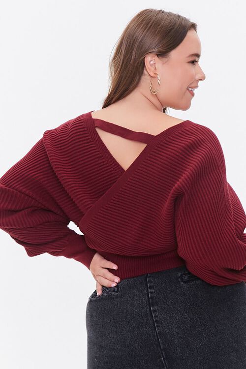 WINE Plus Size Ribbed Surplice Sweater, image 4