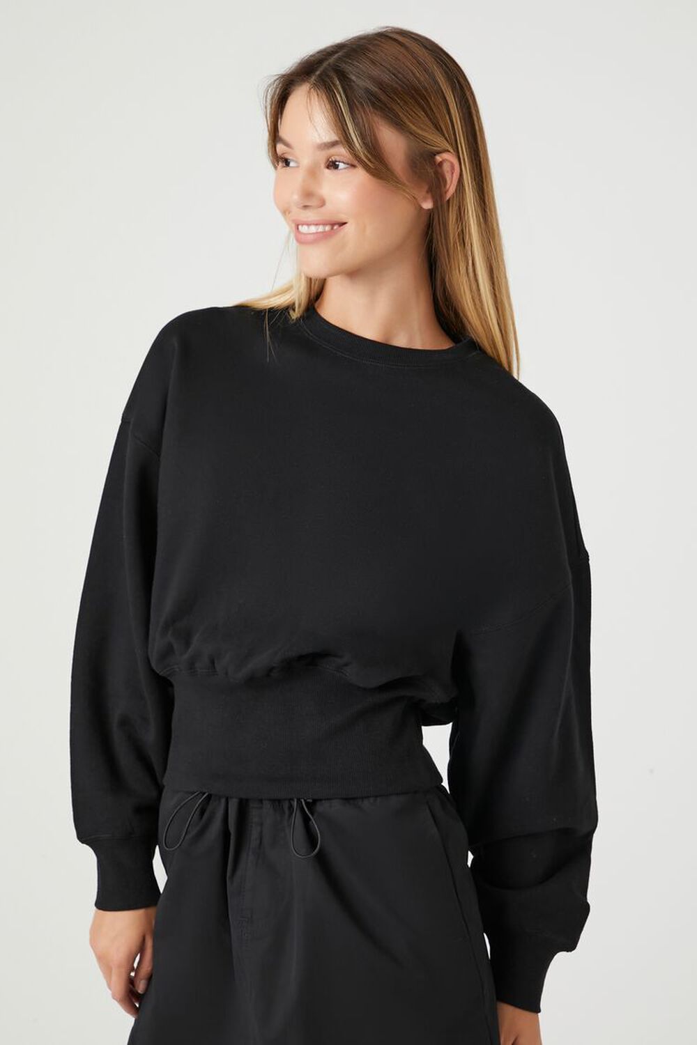 BLACK French Terry Drop-Sleeve Top, image 2