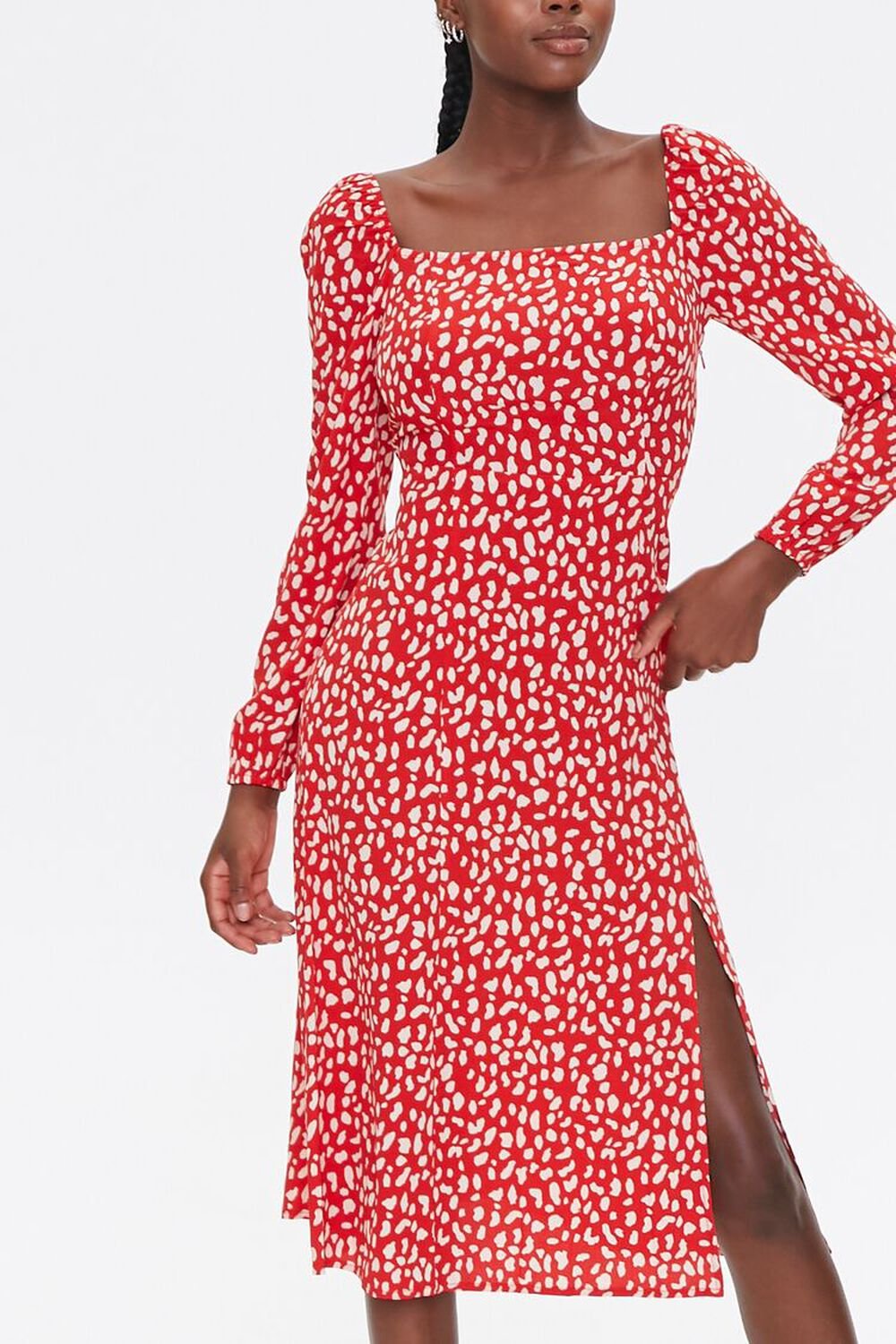 RED/TAUPE Gingham Slit Dress, image 1