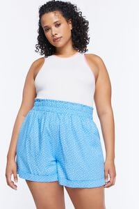 BLUE/MULTI Plus Size Checkered Print Shorts, image 1
