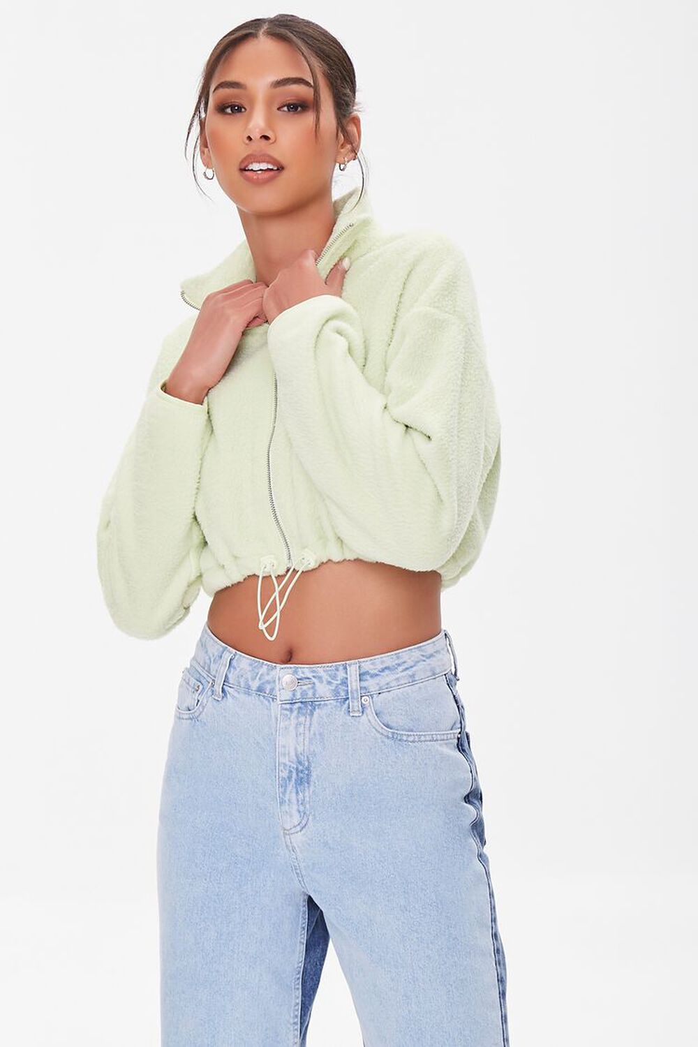 LIME Faux Shearling Zip-Up Pullover, image 1