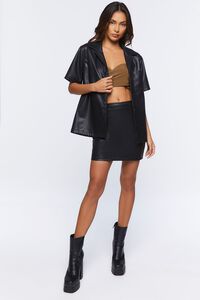 BLACK Faux Leather Shirt & Mini Skirt Set, image 4