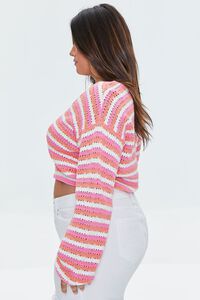 PINK/MULTI Plus Size Striped Crochet Cardigan Sweater, image 2