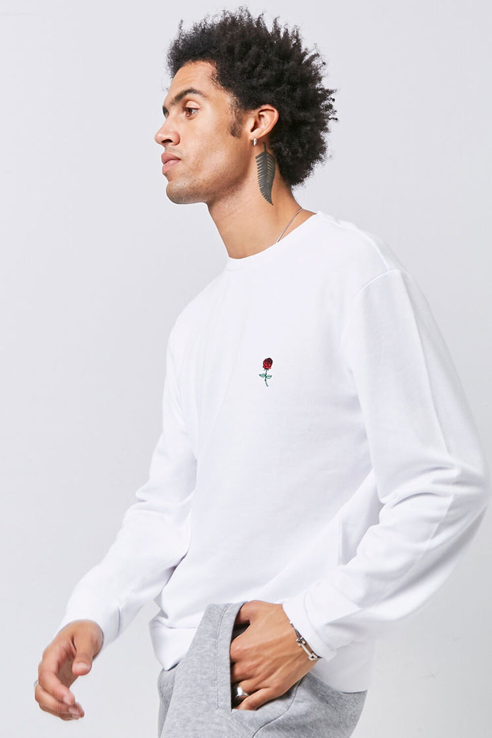 WHITE/RED Embroidered Rose Sweatshirt, image 2