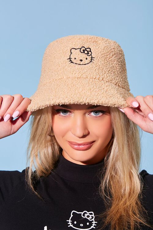TAN Embroidered Hello Kitty Bucket Hat, image 1