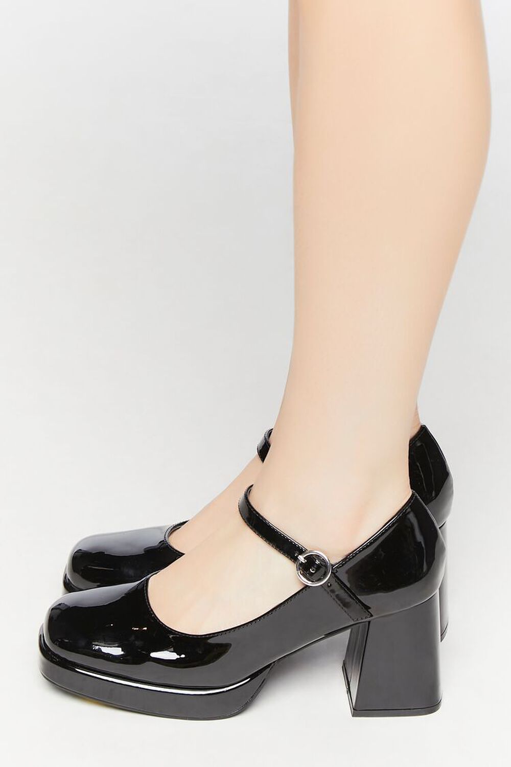 BLACK Faux Patent Leather Mary Jane Heels, image 2