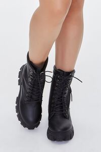 BLACK Faux Leather Lace-Up Chunky Booties, image 4