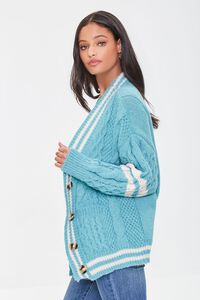 SEAFOAM/CREAM Varsity-Striped Cardigan Sweater, image 2
