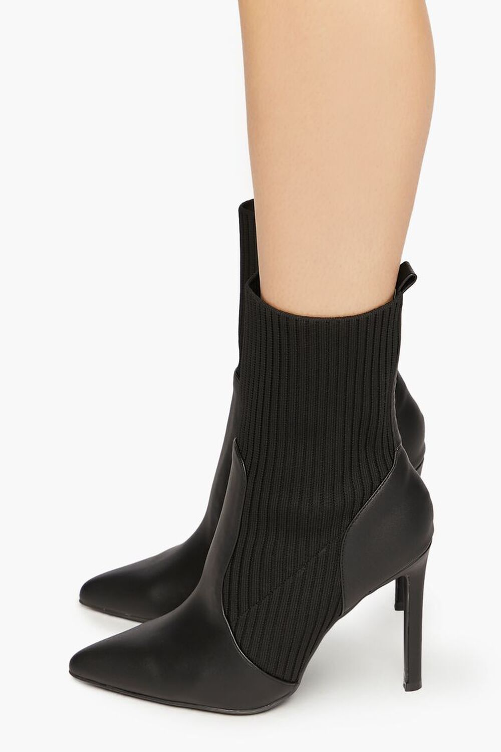 BLACK Faux Leather-Trim Sock Booties, image 2