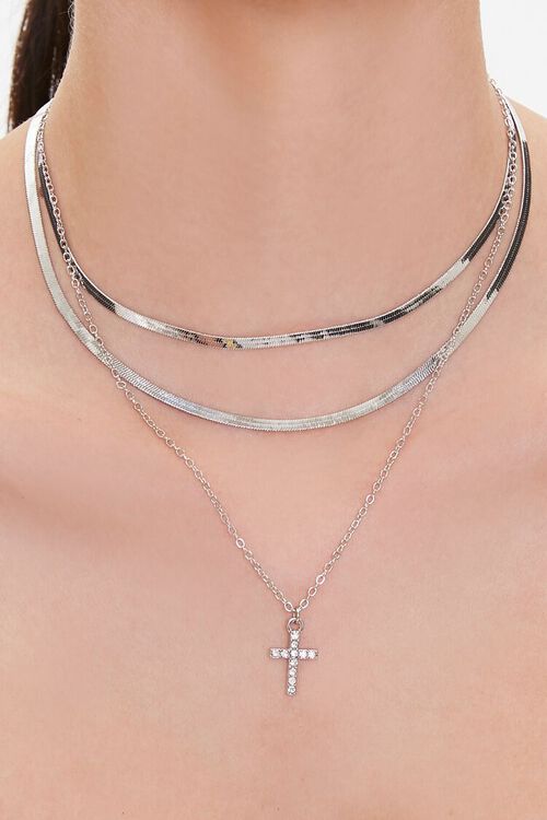 SILVER Cross Pendant Layered Necklace, image 1