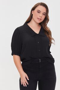 BLACK Plus Size Ruffle-Trim Shirt, image 1